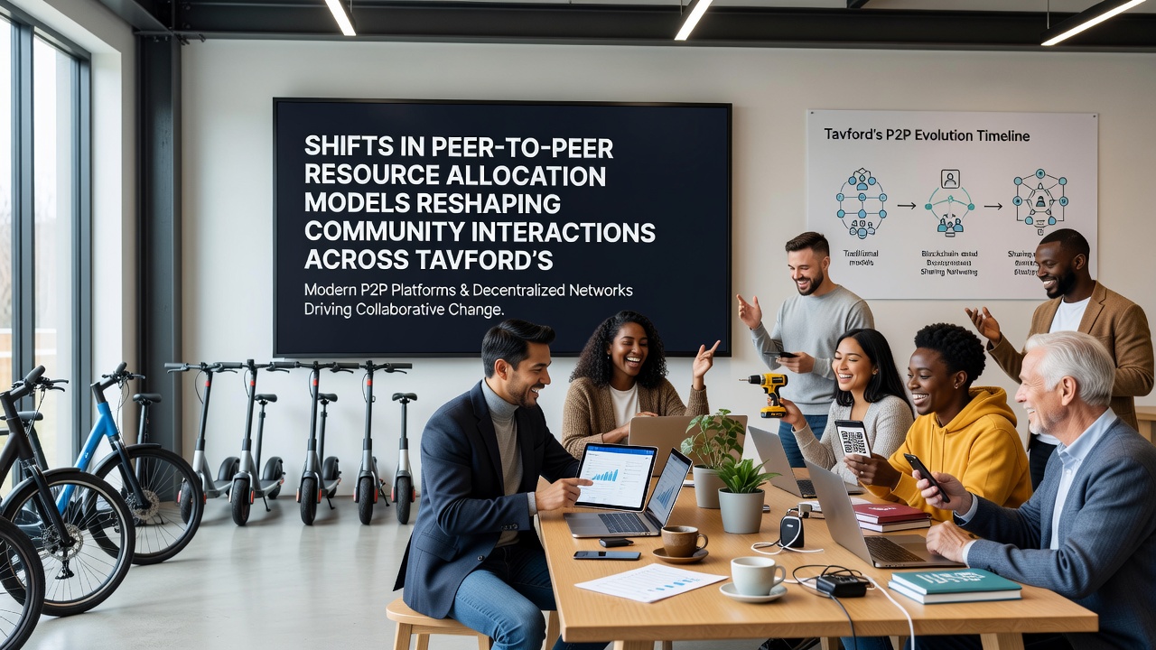 Tavford residents collaborating through updated peer-to-peer allocation interfaces in local digital environments